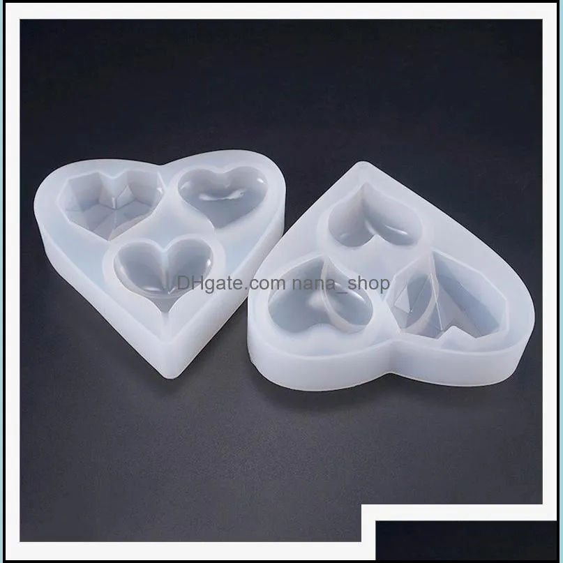 3D Heart Silicone Mold 3 Cavity Cutting Surface Heart Shape Resin Silicone Mould Jewelry Making Epoxy Resin Molds