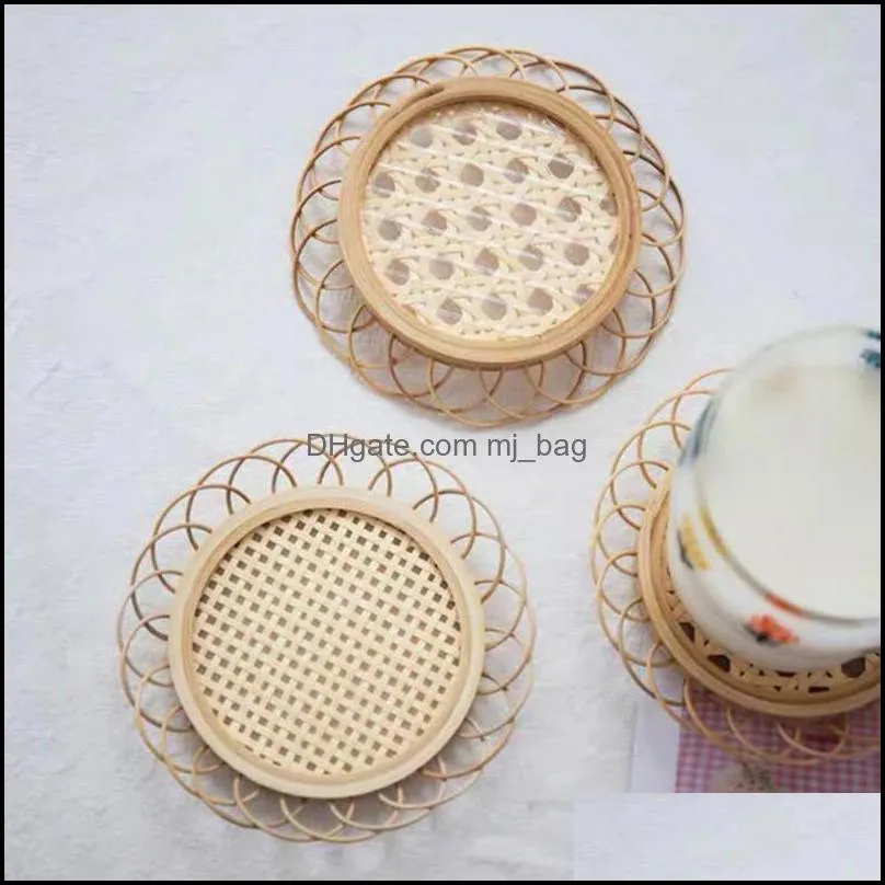 Minimalist Hand-Woven Bamboo Rattan Coasters Lace Design Boho Handmade For Living Room