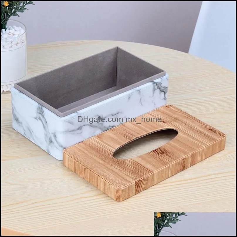 2X Rectangular Marble PU Facial Grain Box Cover Napkin Holder Paper Towel Dispenser Container For Home Decor