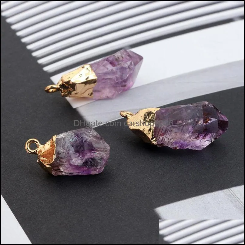 Fashion Natural Stone Pendant Necklace Amethyst Crystal Necklace & Pendant Sweater Chain Necklace Jewelry for Women Christmas Gift