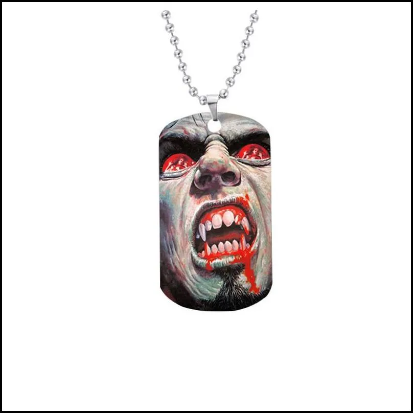 Fashion Halloween Stainless Steel Necklace for Men Women Skull Vampire Dog Tag Pendant Necklace Halloween Party Jewelry Gifts