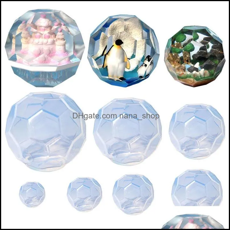 Hexagonal Cut Surface Sphere Resin Mold Soft Silicone Flexible Round Ball Faceted Resin Gem Mould DIY Jewelry Crafts