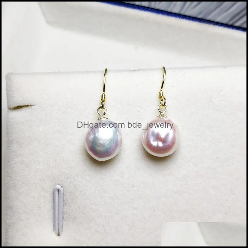 S925 Sterling Silver Pearl Stud Earrings Button Baroque Pearl Earring For Women Anniversary Gift Jewelry High-gloss