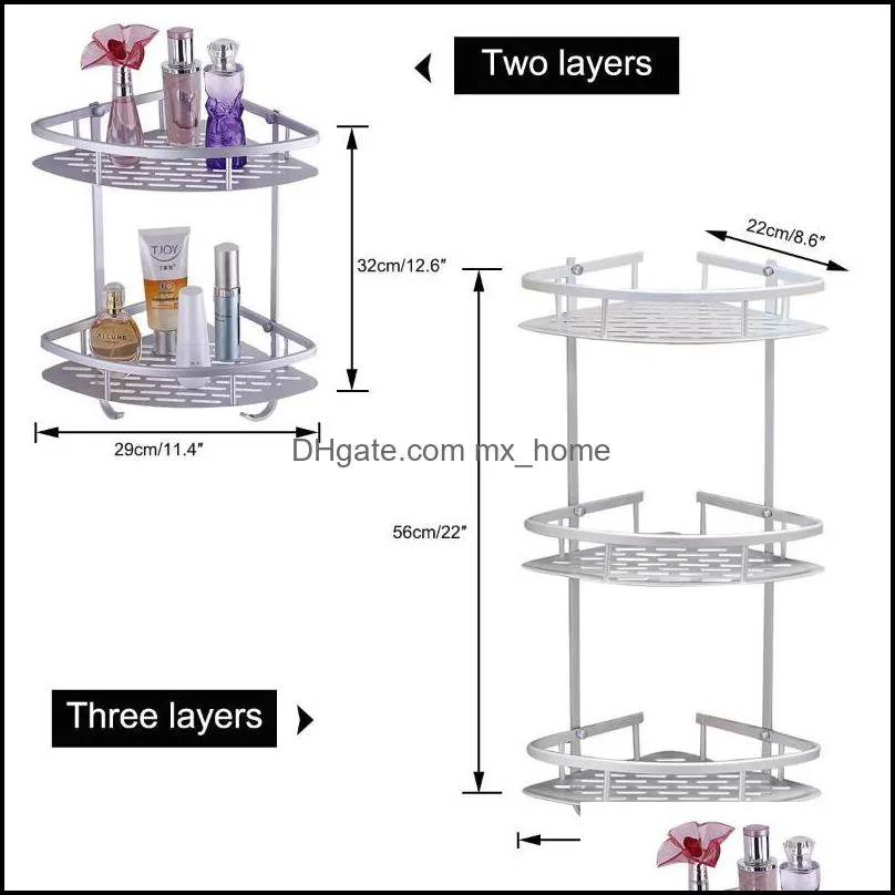 2/3 Layer Triangular Space Aluminum Shelf Corner Bath Rack Holder Shampoo Soap Cosmetic Shelves