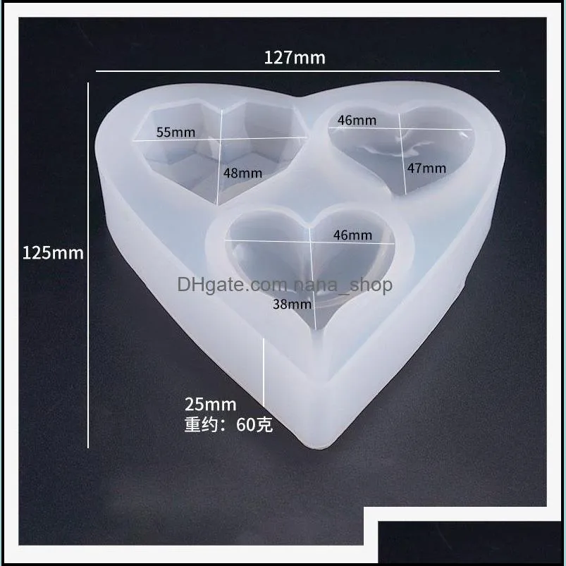 3D Heart Silicone Mold 3 Cavity Cutting Surface Heart Shape Resin Silicone Mould Jewelry Making Epoxy Resin Molds