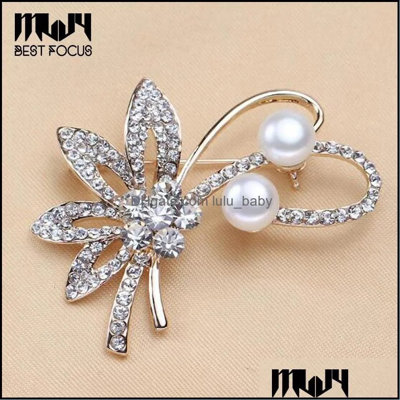 Silver Brooch Rhinestone Pearl Flower Brooches Pins For Women Wedding jewelry Fashion Accessories 9 Style