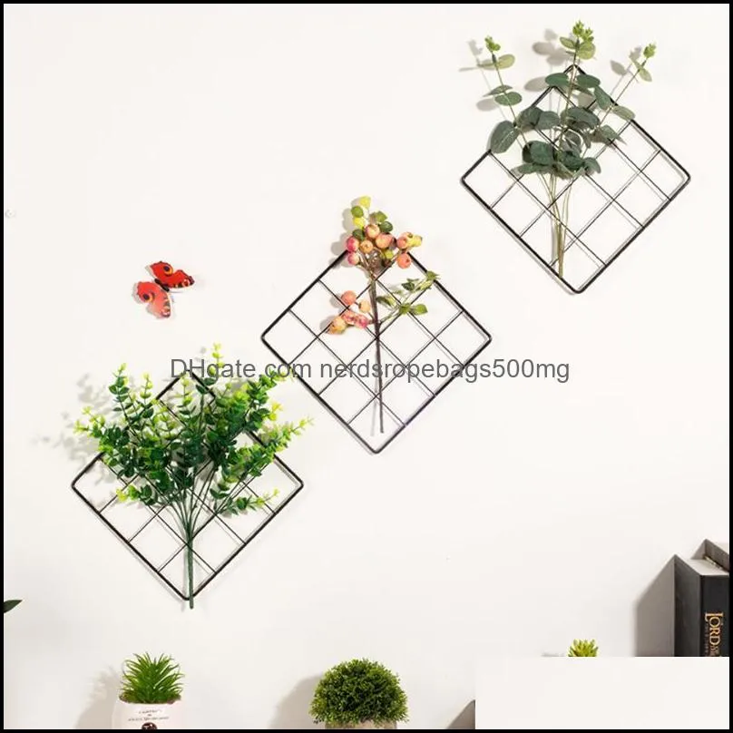 Holders Iron Shelf Flowers Plants Rack Nordic Style Wall Metal Grids DIY Home Decor