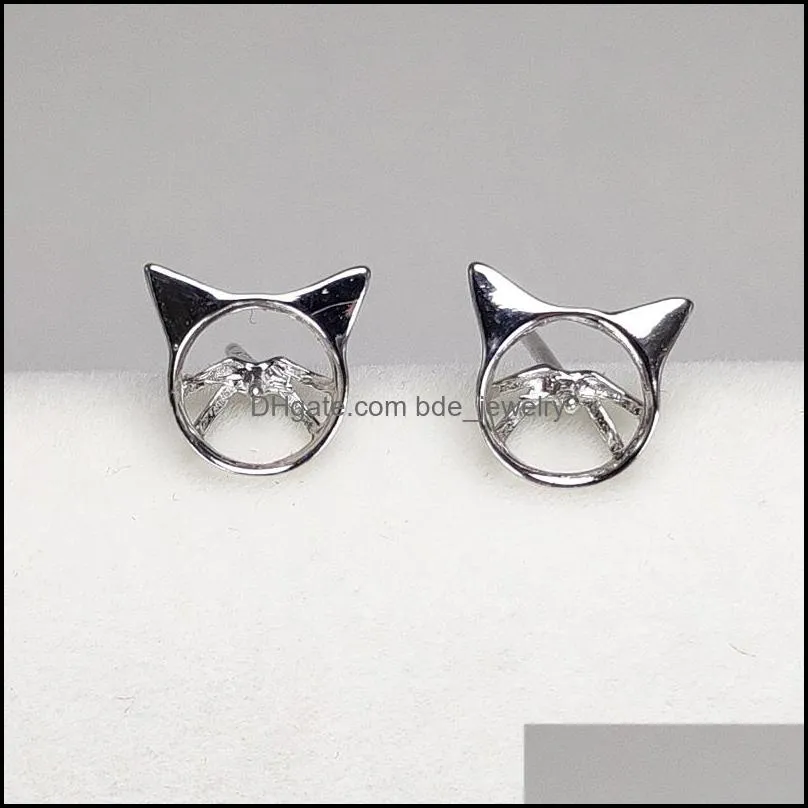 Cat Pearl Earrings S925 Sterling Silver Stud Earrings Fashion Jewelry 6-7mm Pearl Earrings for Women Girl DIY Wedding Gift