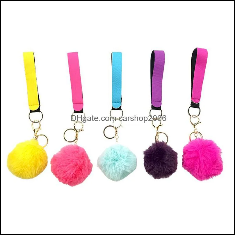 Neoprene Wirstband Keychains Set with Chapstick Lip Gross Holder Key Ring Wristlet Key Fob Fashion Key Chains Women Gifts