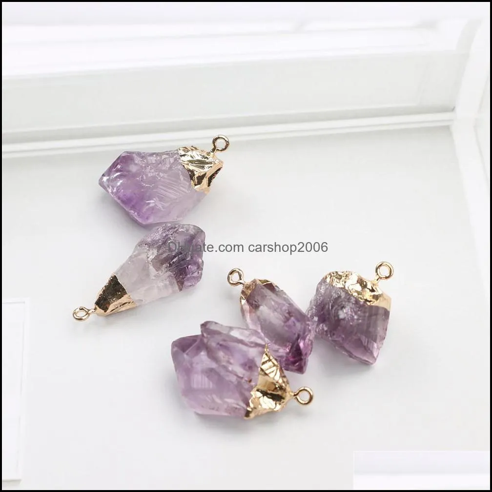Fashion Natural Stone Pendant Necklace Amethyst Crystal Necklace & Pendant Sweater Chain Necklace Jewelry for Women Christmas Gift