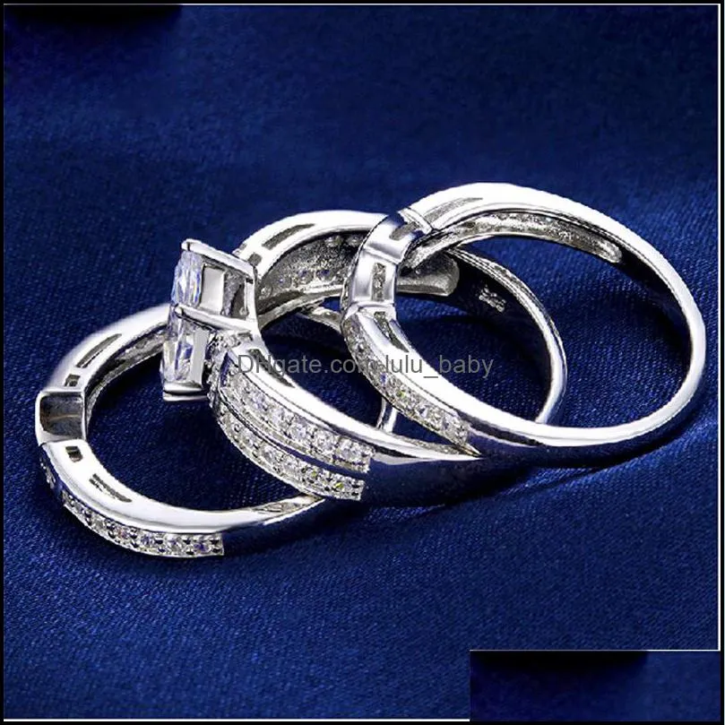 Vintage CZ Wedding Ring Sets 925 Silver Promise Engagement Ring Jewelry For Women Size 5 6 7 8 9