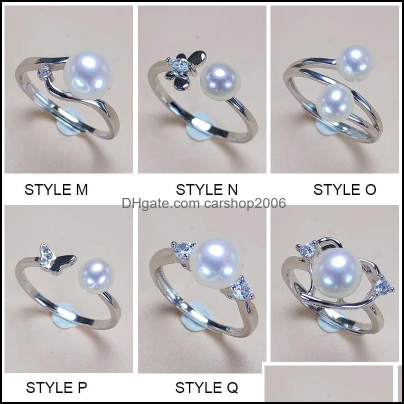 Real Natural Freshwater Pearl Rings S925 Silver Ring for Women Adjustable 5-7mm Oblate Pearl Ring Fashion Jewelry Wedding Gifts