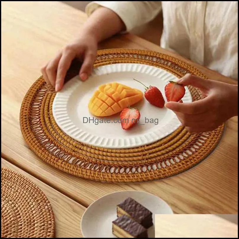 2 Pcs Handmade Rattan Placemat Round Decoration Wicker For Dining Table Wedding Party BBQ