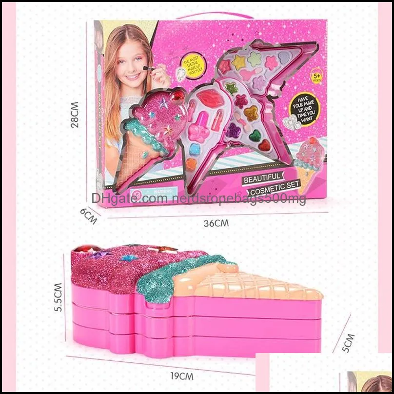 Girls Makeup Set And Cosmetic Ice Cream Cartoon Fold Out Palette Kit Toy For Kids Beauty Salon Birthday