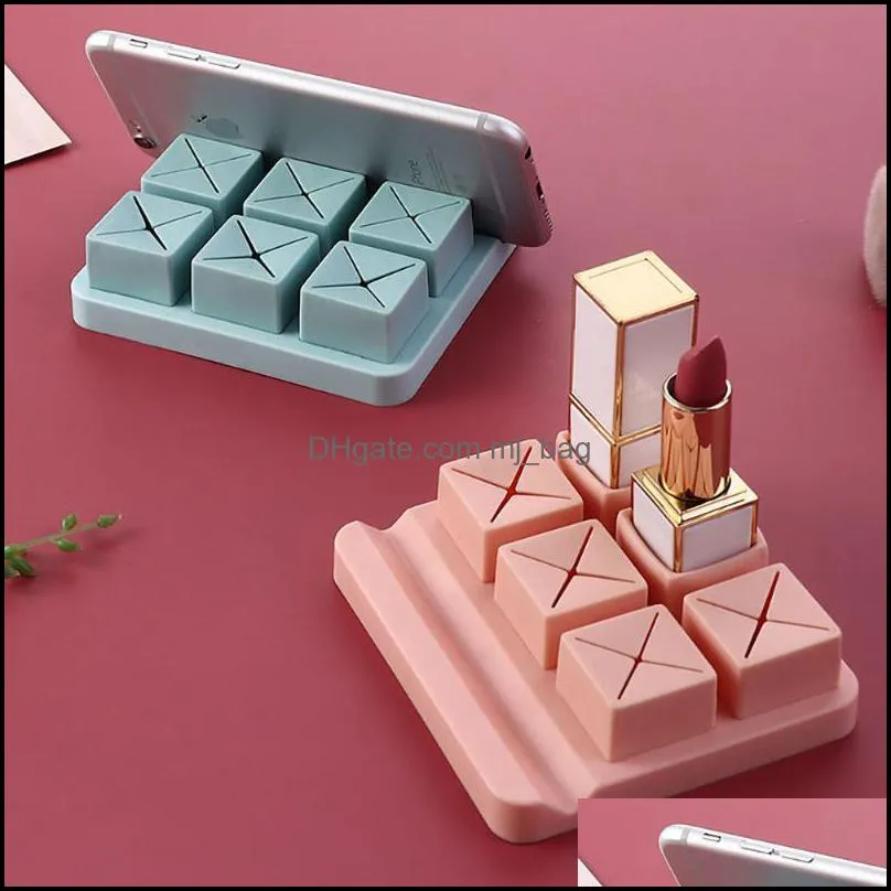 Lipstick Holder Silicone Organiser Makeup Display 6 Lattices Stand Case Cosmetic Organizer Box