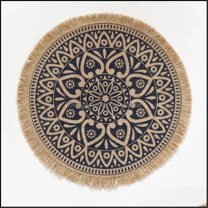 Round 38cm Nordic Style Non-slip Kitchen Placemat Cotton Linen Embroidery Pad Dish Coffee Cup Table Mat Home Decor 51001