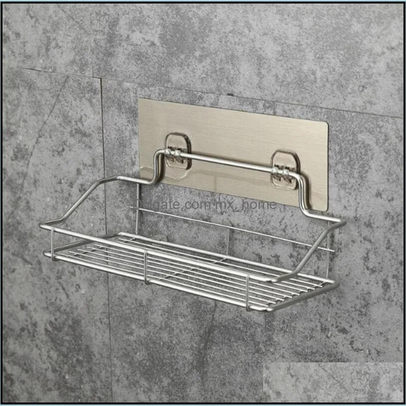 1pc Shower Wall Shelf Punch Free Black White Suction Basket RackKitchen Accessories