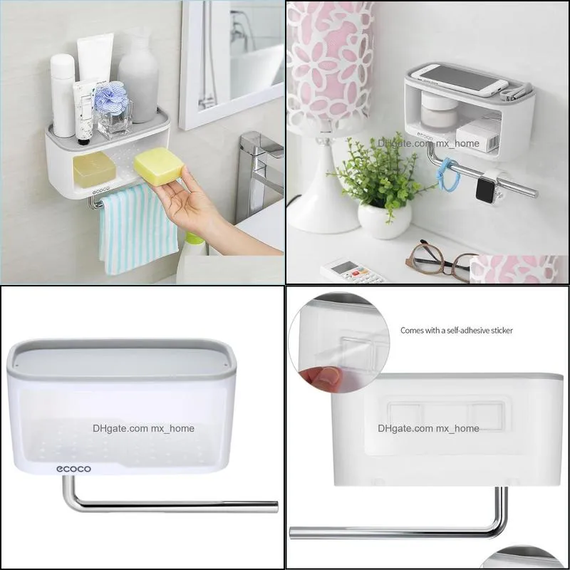 Wall Mounted Shelve Box With Towel Bar Accessories Rack
