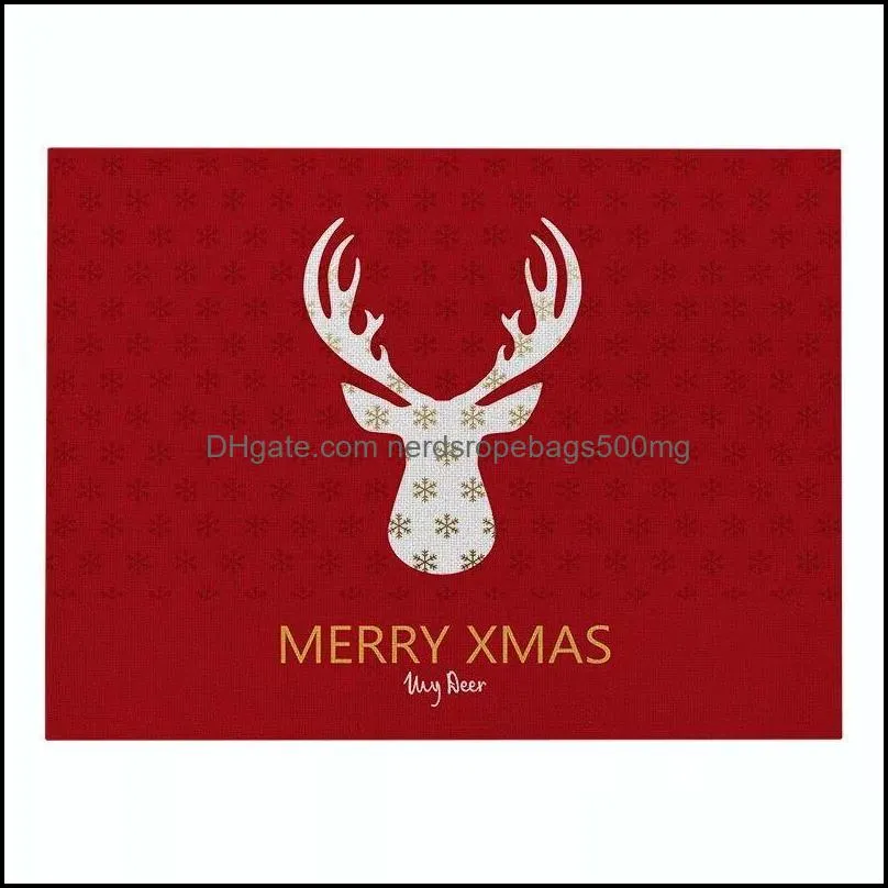 Red Christmas Cutlery Table Mat Rectangle Place Dining Non Slip Pad Thermal Insulation