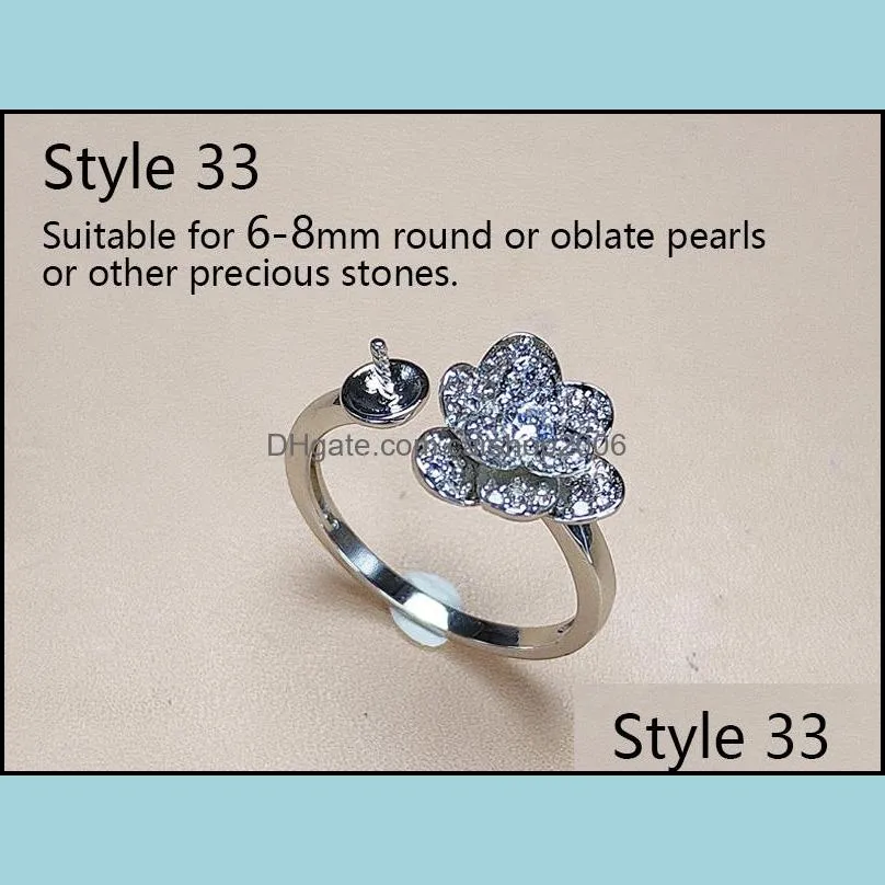 New Design Pearl Rings Settings s925 Silver Zircon Rings Settings Ring for Women Adjustable Ring Fashion Jewelry Accessories DIY Gift
