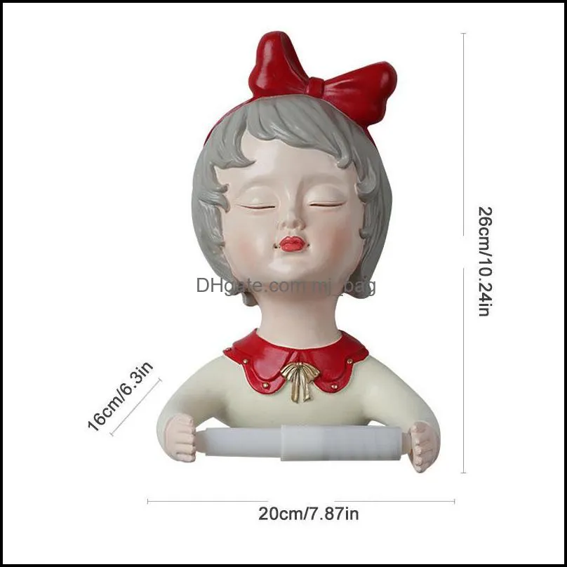 Creative Resin Bow Girl Sculpture Roll Toilet Wall Mounted Holder Paper Box Bathroom Decoration Accessories