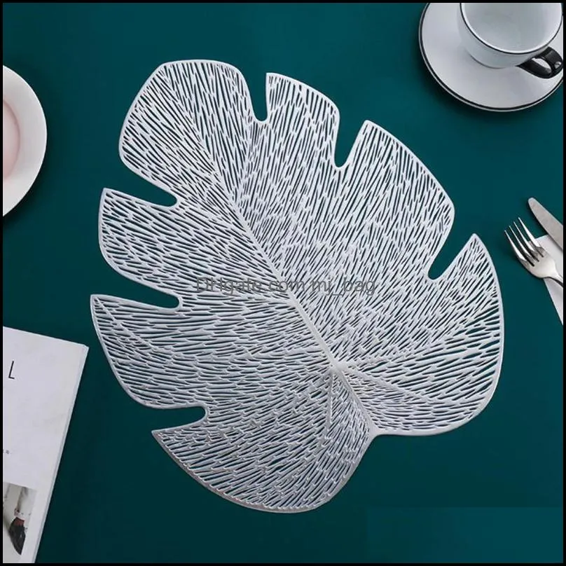 PVC Good Hollow Unique Leaves Placemat Decor 4 Colors Table Pad Non-slip For Home