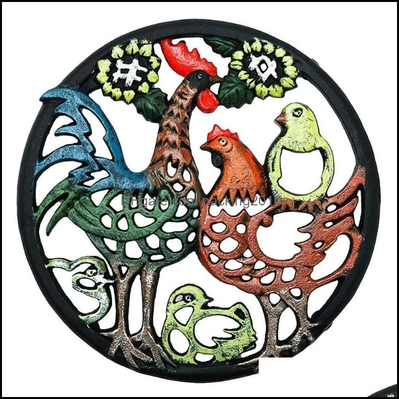 Rooster Placemat Iron Art Hollow Insulation Cushion Cock Kitchen Dining Table Kitchenware Pot Bowl Anti-scalding Pad