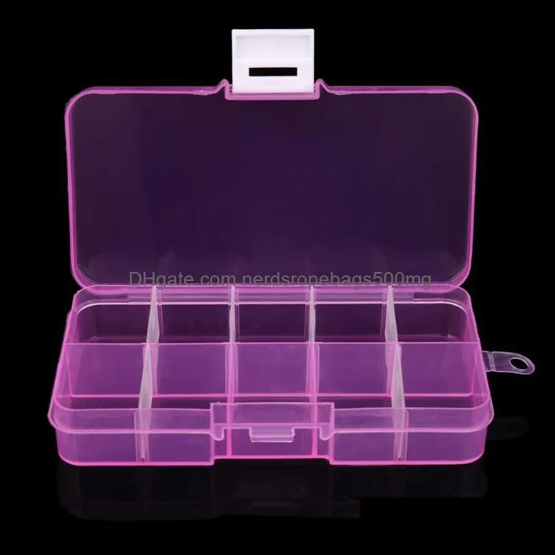Plastic 10 Slots Adjustable Jewelry Box Case Craft Organizer Bead Multi-Function Ring Display