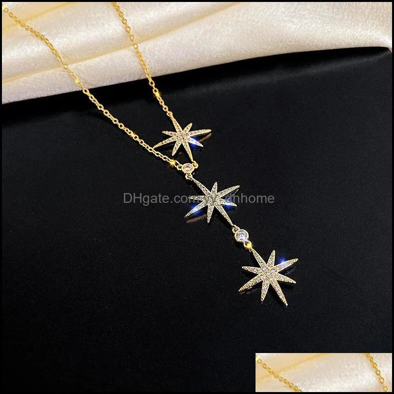 Zircon Fairy Eight Awn Star Pendant Necklace Steel Titanium Clavicle Chain Girls Jewelry Accessories for Party
