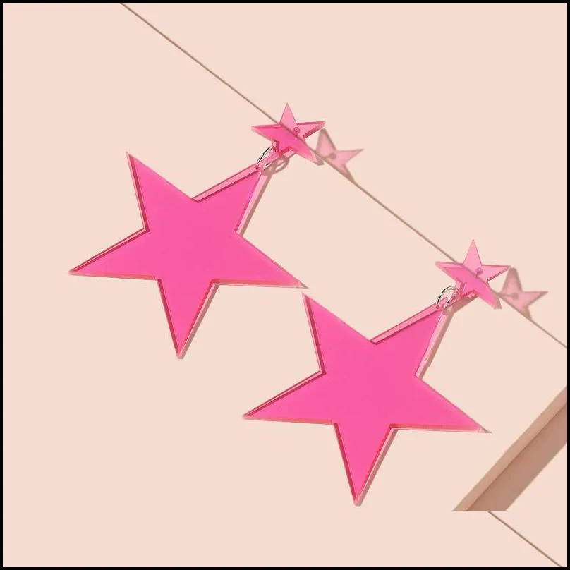 Dangle & Chandelier Fashion Neon Pink Red Heart Drop Earrings For Women Big Geometric Rock Punk Nightclub Party Jewelry Accessories