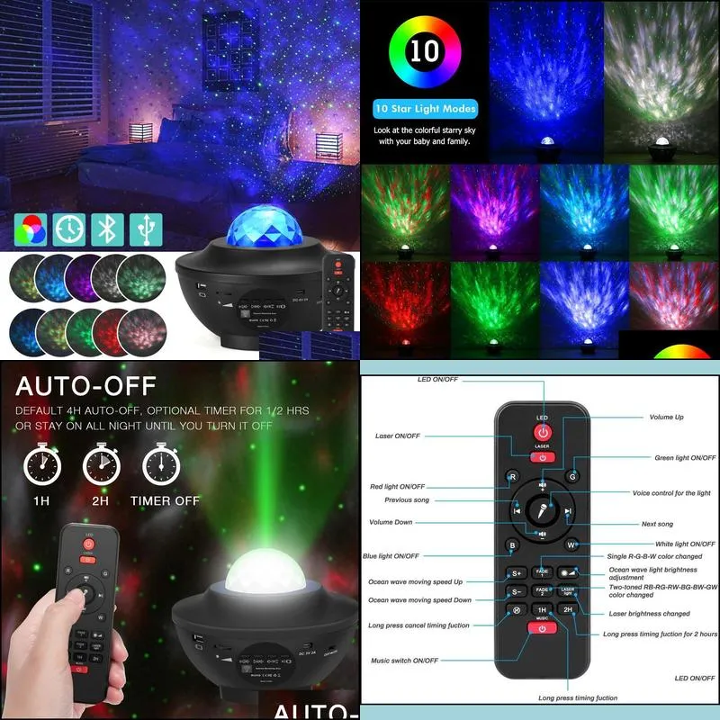 led gadget colorful projector starry sky light galaxy bluetooth usb voice control music player night romantic projection lamp