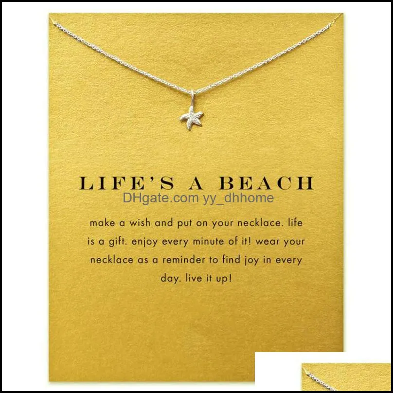 Chain Choker Necklaces With Card Gold Silver Starfish Pendant Necklace For Fashion Women Jewelry LIFE`S A BEACH