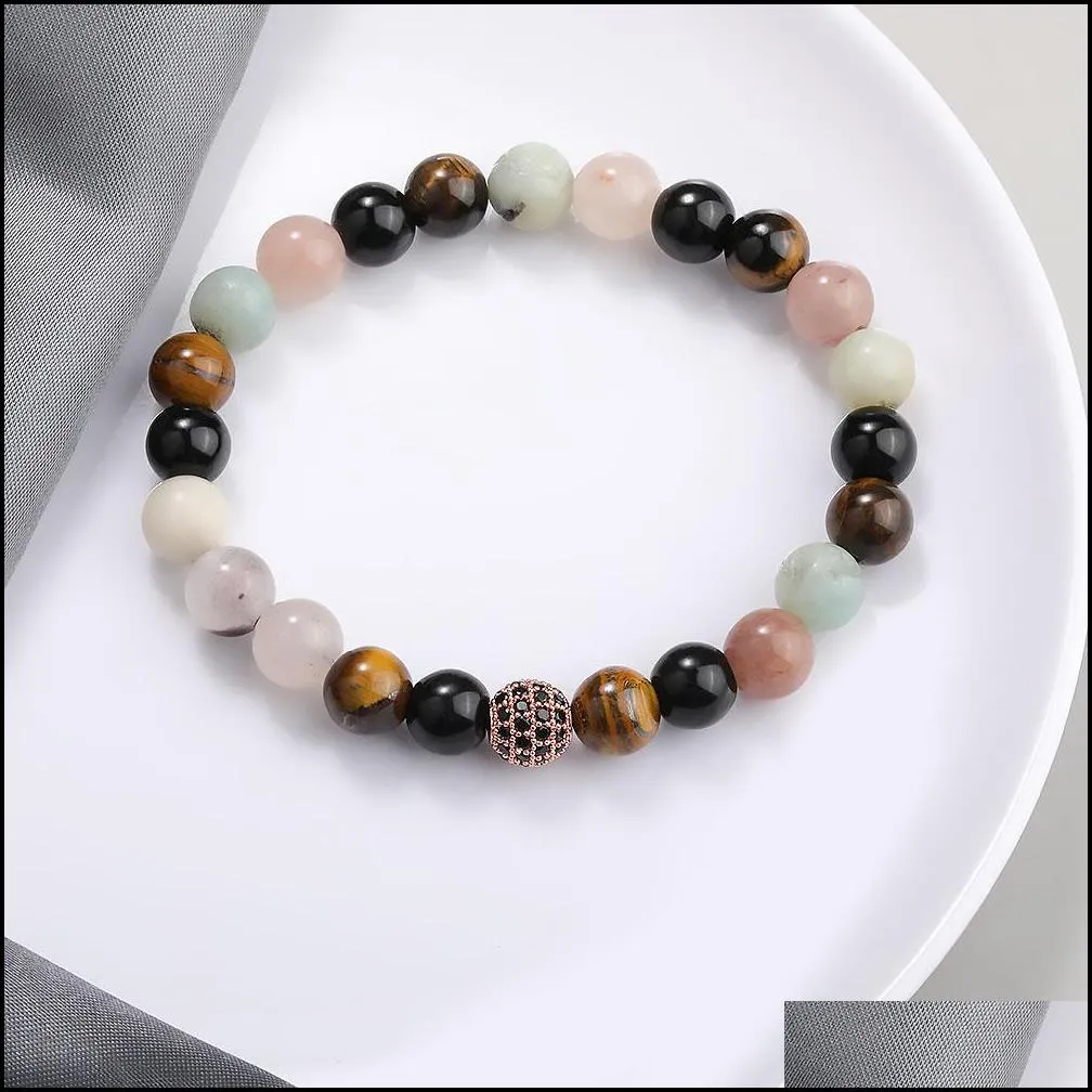 New 8MM Tiger Eye Agate Beads Bracelet For Women Girls Elastic Adjustable Copper Inlaid Micro Zircon Bracelet Lucky Jewerly Gift