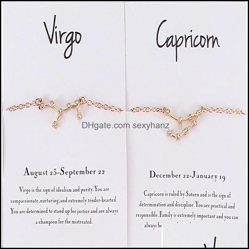 Trendy 12 Zodiac Signs Constellation Chain Bracelet for Women Vintage Gold Color Crystal Anklet Bracelet Bohemian Style
