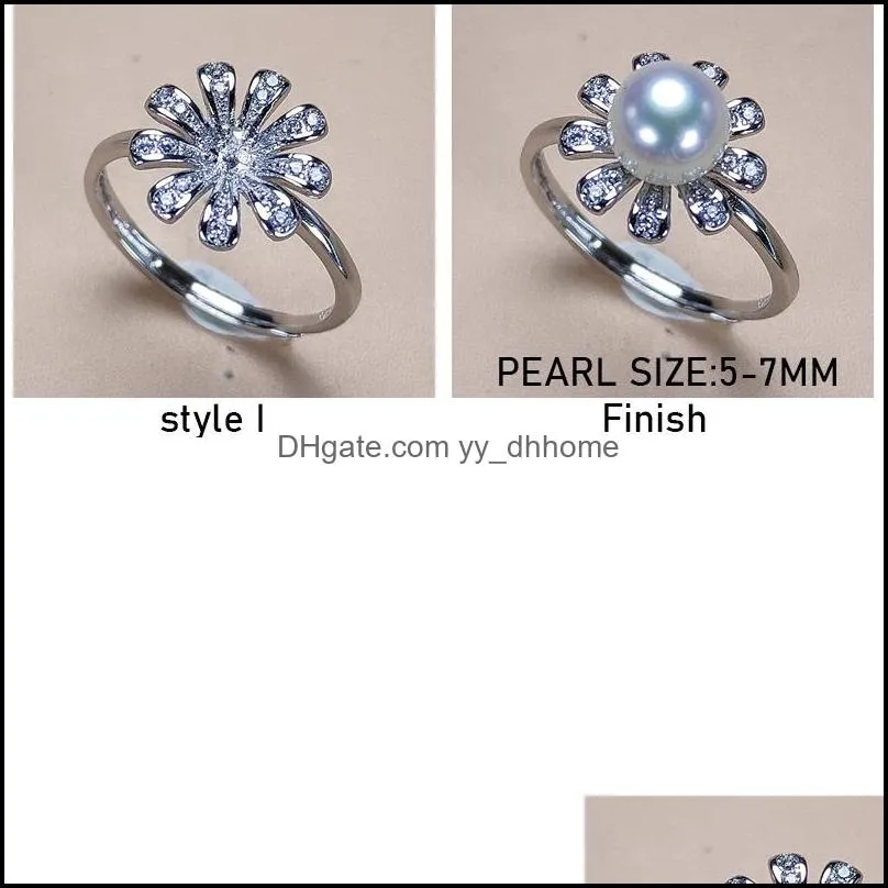 Pearl Rings Accessories Zircon Ring 925 Silver Ring Settings Ring for Women Girl Adjustable Blank Need DIY Jewelry Gift
