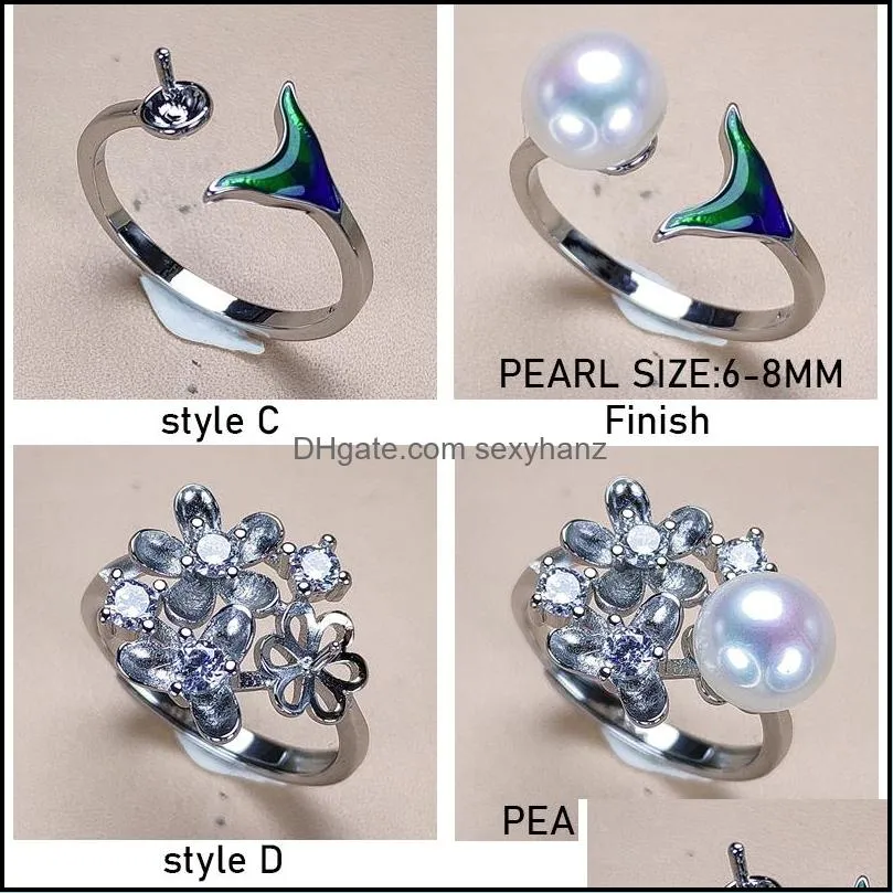 New Pearl Ring Accessories s925 Silver Ring Settings 18 Styles Ring for Women Silver Rings Adjustable Size Blank DIY Jewelry Gift