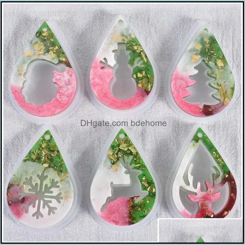 Christmas Resin Molds Earrings Resin Mold Tree Bell Snowflake Reindeer Shape Handmade Jewelry Making Tools Crystal UV Epoxy Pendant Silicone