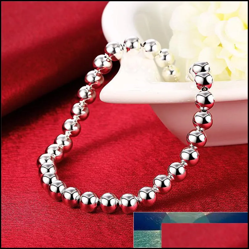 DOTEFFIL 925 Sterling Silver 6MM Circle Shape Bead Bracelet For Women Wedding Engagement Party Jewelry