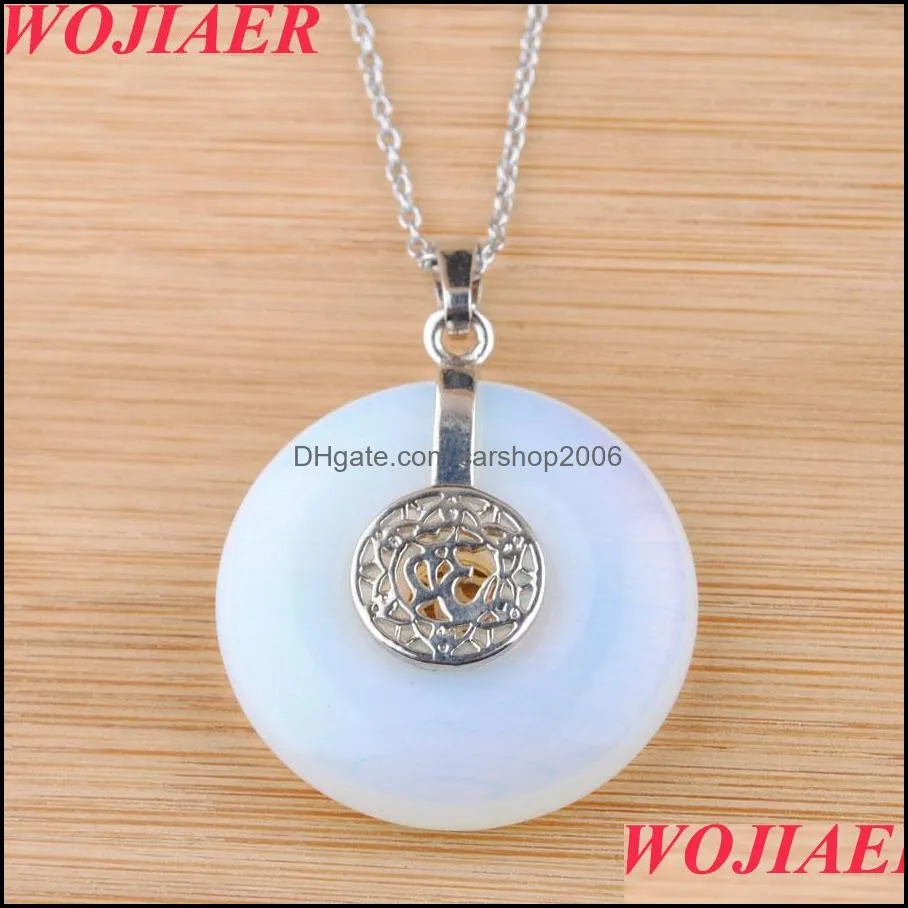 Natural Stone 3D Necklace Pendant Round Circle Healing Crystal Energy Balance Bead for Women Jewelry Gift BO930