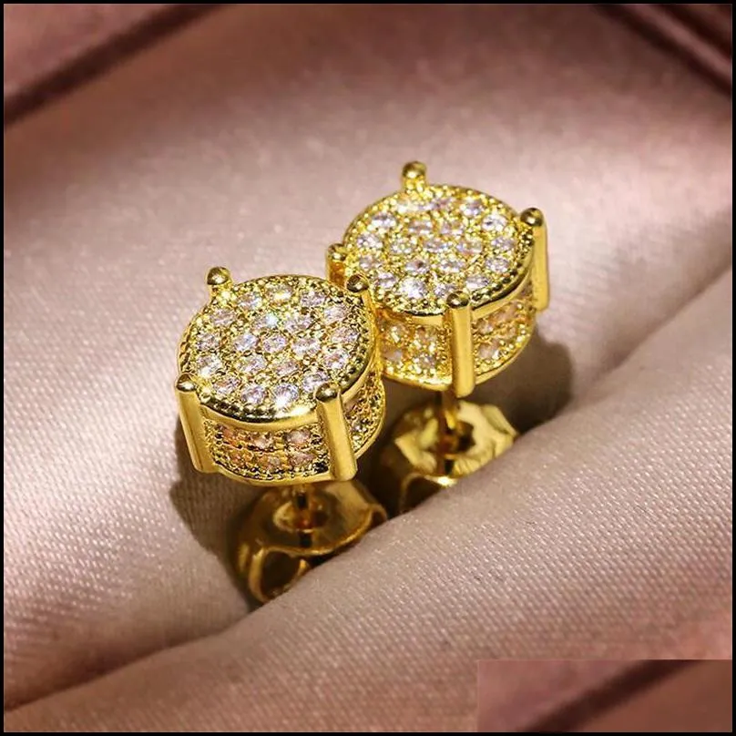 Choucong Hip Hop Stud Earring Vintage Jewelry 925 Sterling Silver Yellow Gold Fill Pave White Sapphire CZ Diamond Sparkling Women Men Earrings For Lover