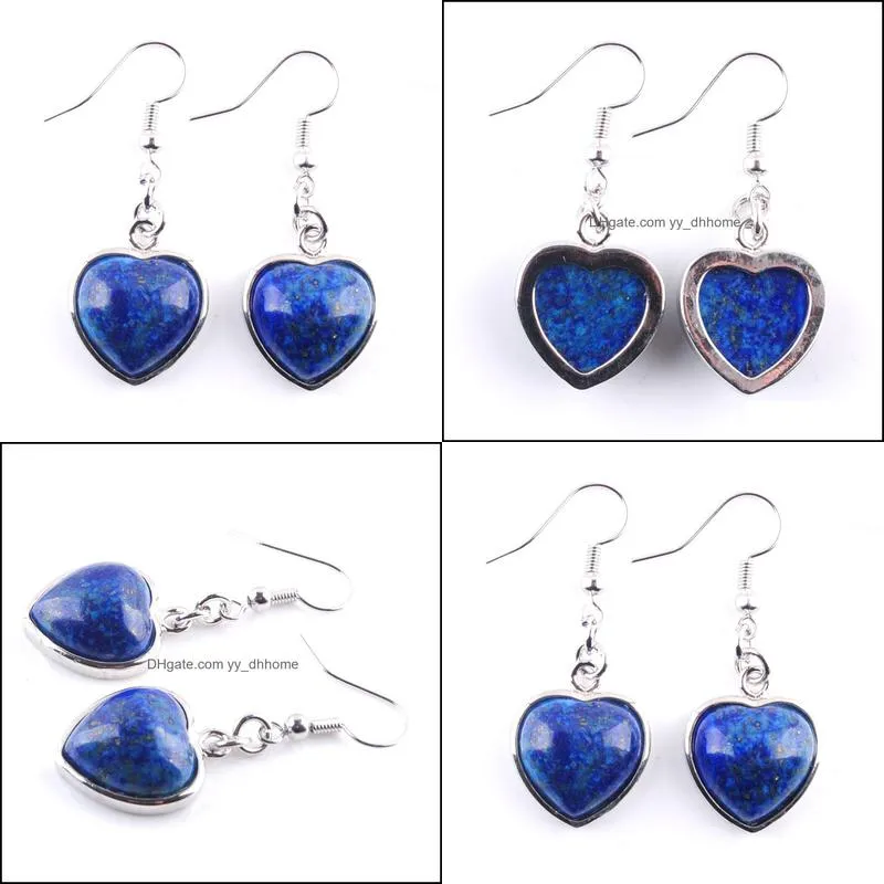 Natural Lapis Gem Stone Dangle Earrings Love Heart Shape Bead Pendant Drop Earring Wedding Jewelry for Women Girls R3215