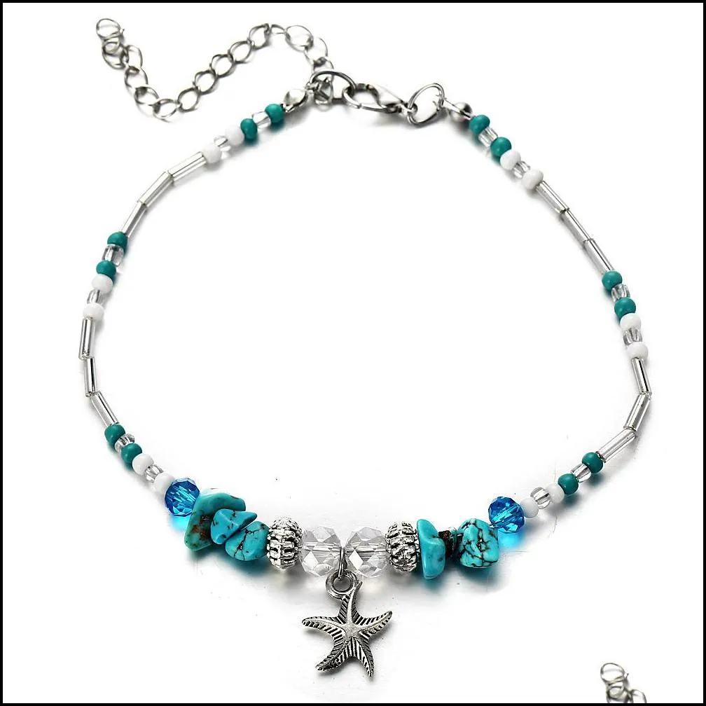 Bohemia Summer Starfish Beads Anklet Beach Chain Bracelet Ankle Jewelry for Women Girls