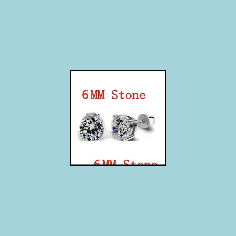 Solitaire Charm 6mm 8mm Lab Diamond Stud Earring Real 925 Sterling Silver Jewelry Engagement Wedding Earrings for Women men
