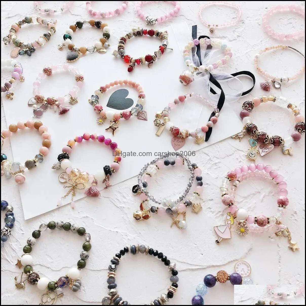 10pcs/lot Bohemia Multicolor Strands Beaded Natural Stone Crystal Bracelets For Women Mix Style Fashion Party Gift Jewelry Wholesale