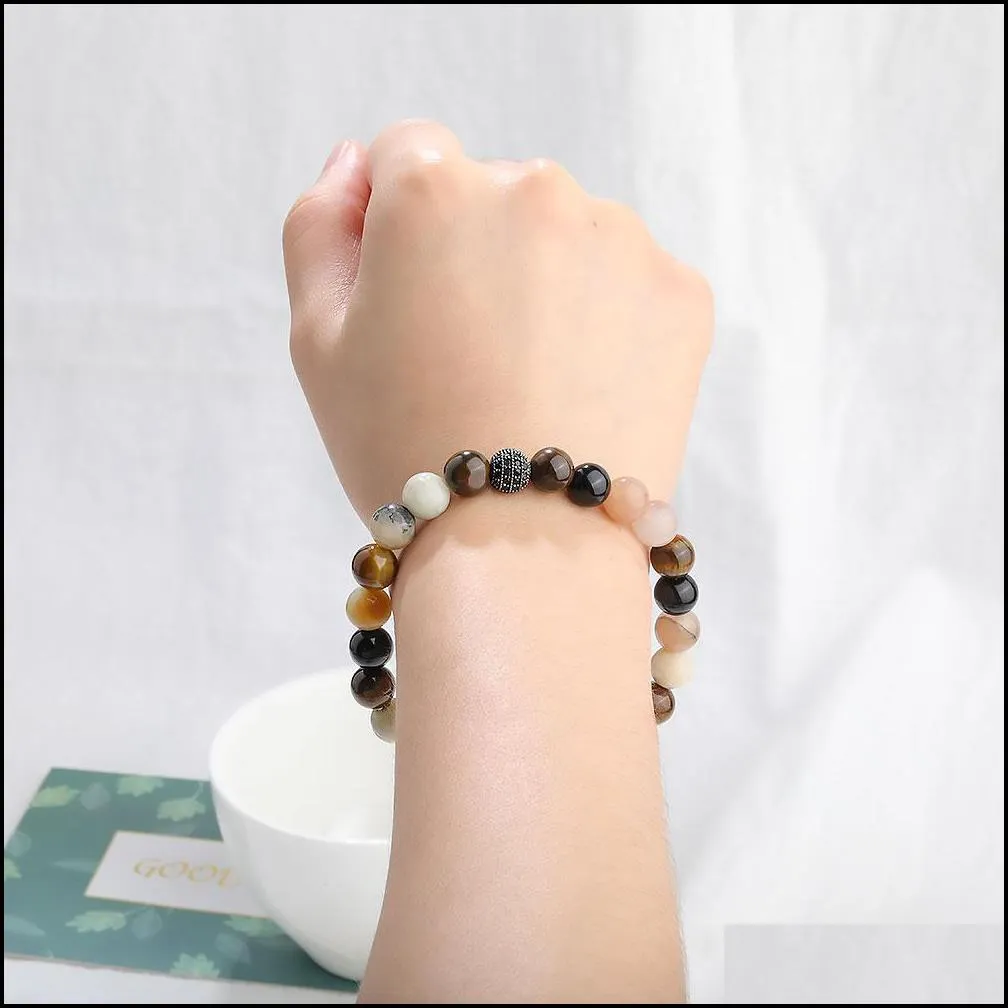 New 8MM Tiger Eye Agate Beads Bracelet For Women Girls Elastic Adjustable Copper Inlaid Micro Zircon Bracelet Lucky Jewerly Gift