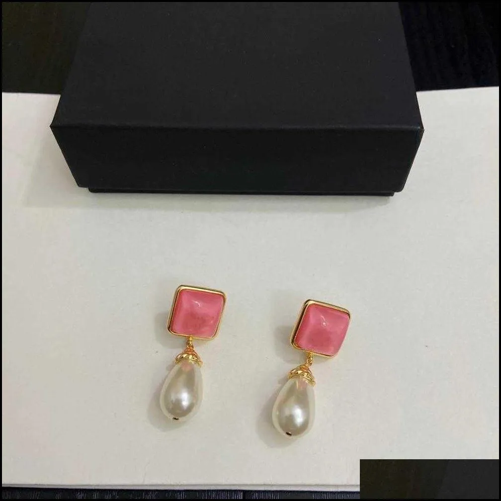 Hot Brand Yellow Gold Color Fashion Jewelery Woman Pearls Earrings Pink Party High Quality Water Drop Pearls Studing Jewelry