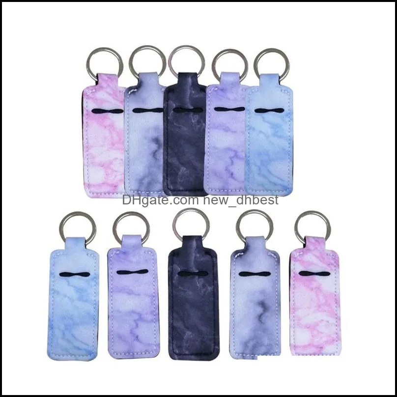 Marble Chapstick Holder Keychain Keyring Lanyard Wristlet Lipstick Sleeve Pouch Elastic Lip Balm Holster Fashion Travel Jewelry