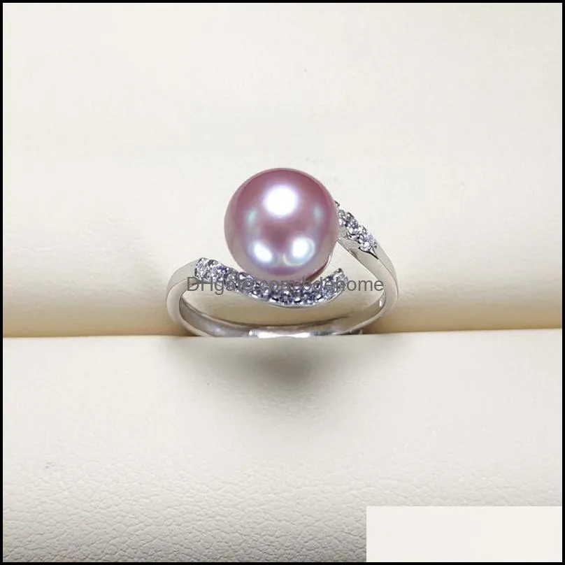 S925 Sterling Silver Ring Freshwater Pearl Ring For Women 8-9 mm Natural Pearl With Zircon Fashion Jewelry Adjustable size Wedding