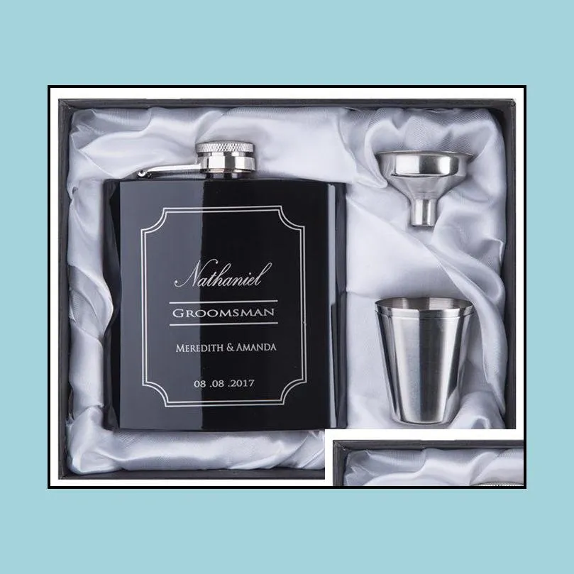 Groomsman gift Personalized Engraved 6oz Hip Flask Stainless Steel With White & Black Box Gift Wedding Favors