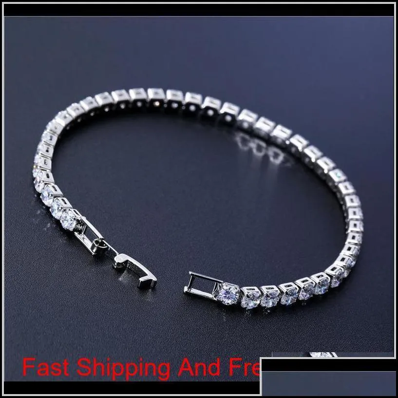Luxury 4Mm Cubic Zirconia Tennis Bracelets Iced Out Chain Crystal Wedding Bracelet For Women Men Gold Silver Bracelet Jewelry L92Os